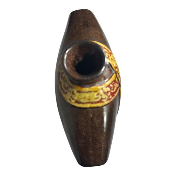 Vintage Kimono-Inspired Ceramic Abstract Vase W/ Ornate Red & Gold Detailing 12” - Picture 3 of 10